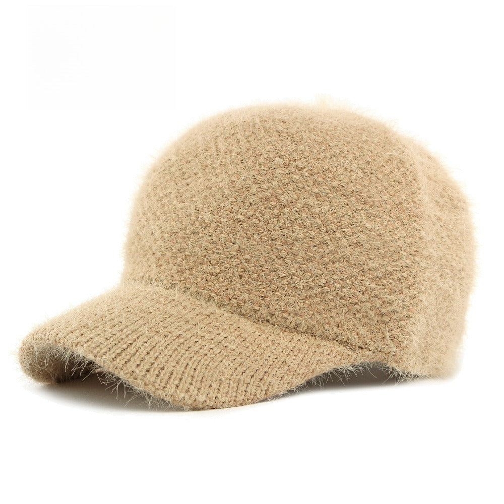 Faux Rabbit Fur Baseball Cap Women Soft Warm Knit N6G201
