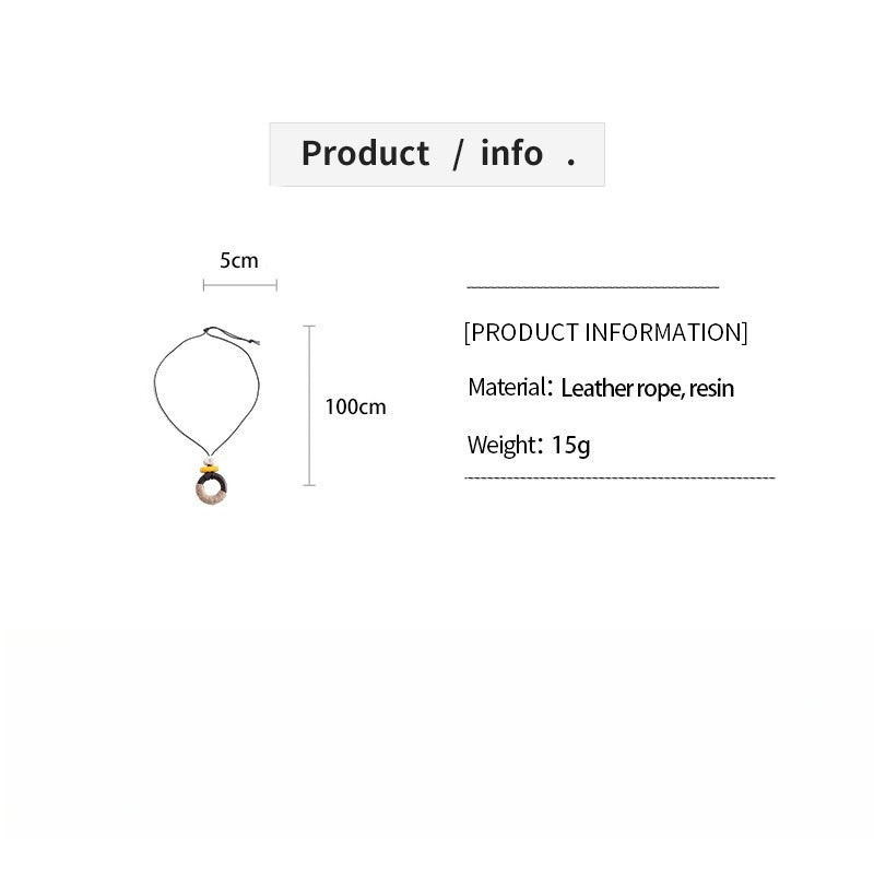 Leather Cord Resin Wood Round Pendant Necklace N6H140