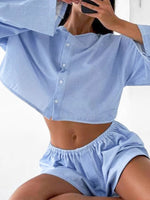 Load image into Gallery viewer, Check Cardigan Wide Short Set Ultra Light Blue N5Z648
