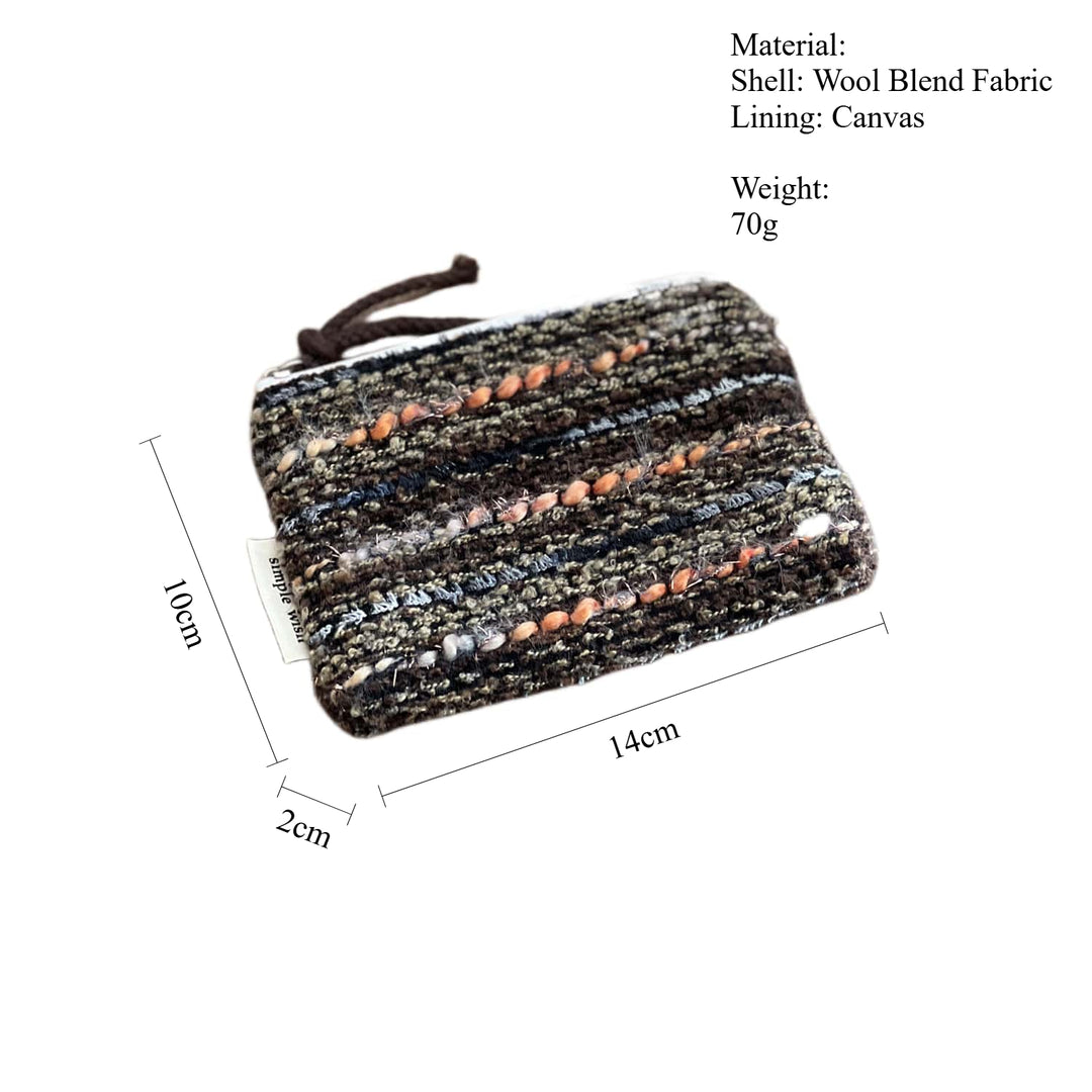 Classic Check Stripe Wool Blend Pouch Canvas Lined S5P363