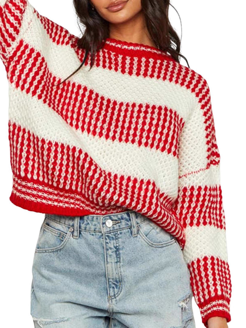 Block Round Sweater Lightweight Red White N5Z885