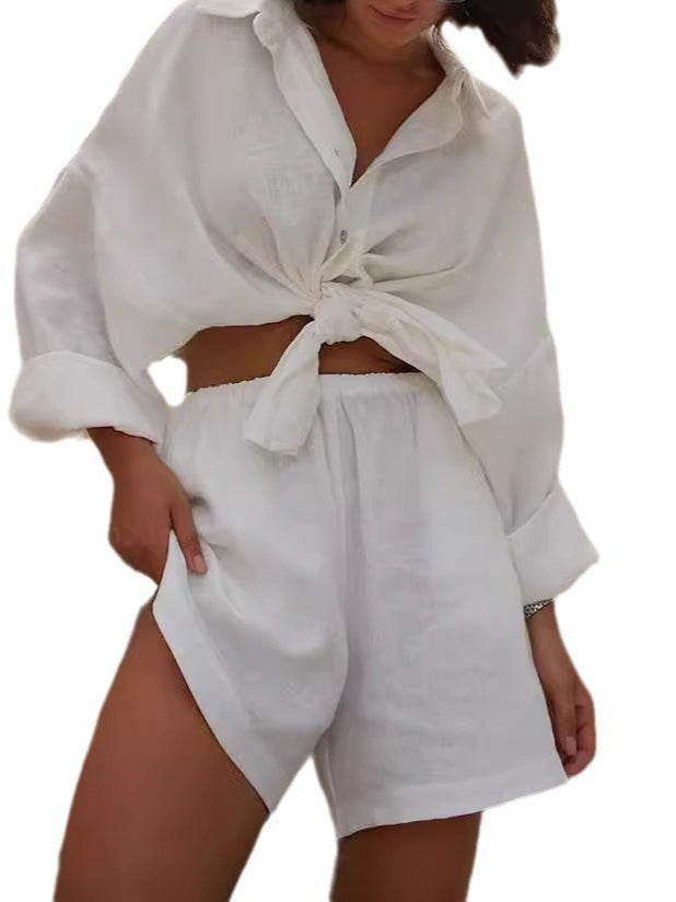 Cotton Shirt Short Set Lightweight Options N5Z855