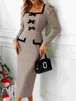 Load image into Gallery viewer, Plaid Belted Bodycon Knit Dress Women N5A081