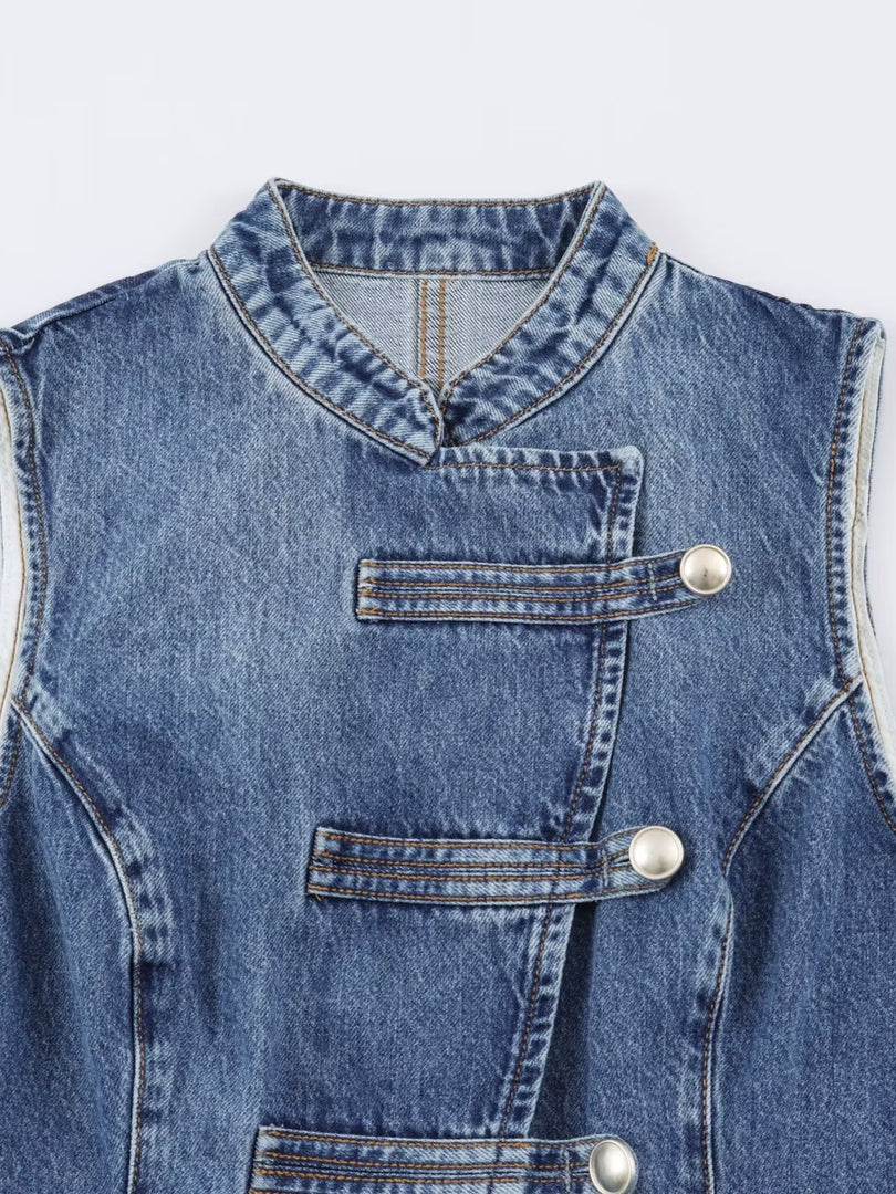Denim Vest Knot Front Slim Fit Sleeveless N6F192