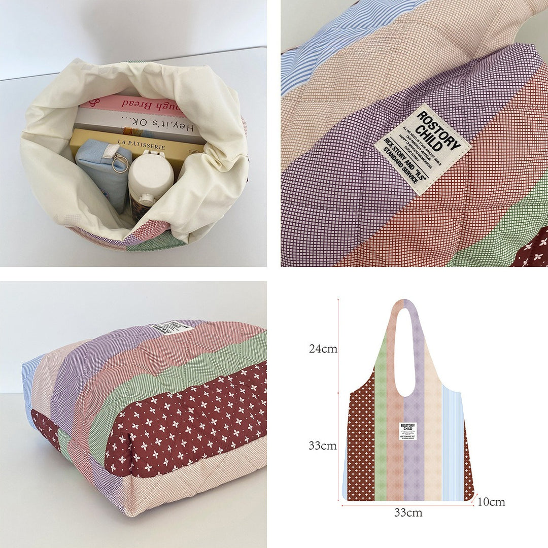 Women's Color-Block Quilted Cotton Tote Bag N6J192