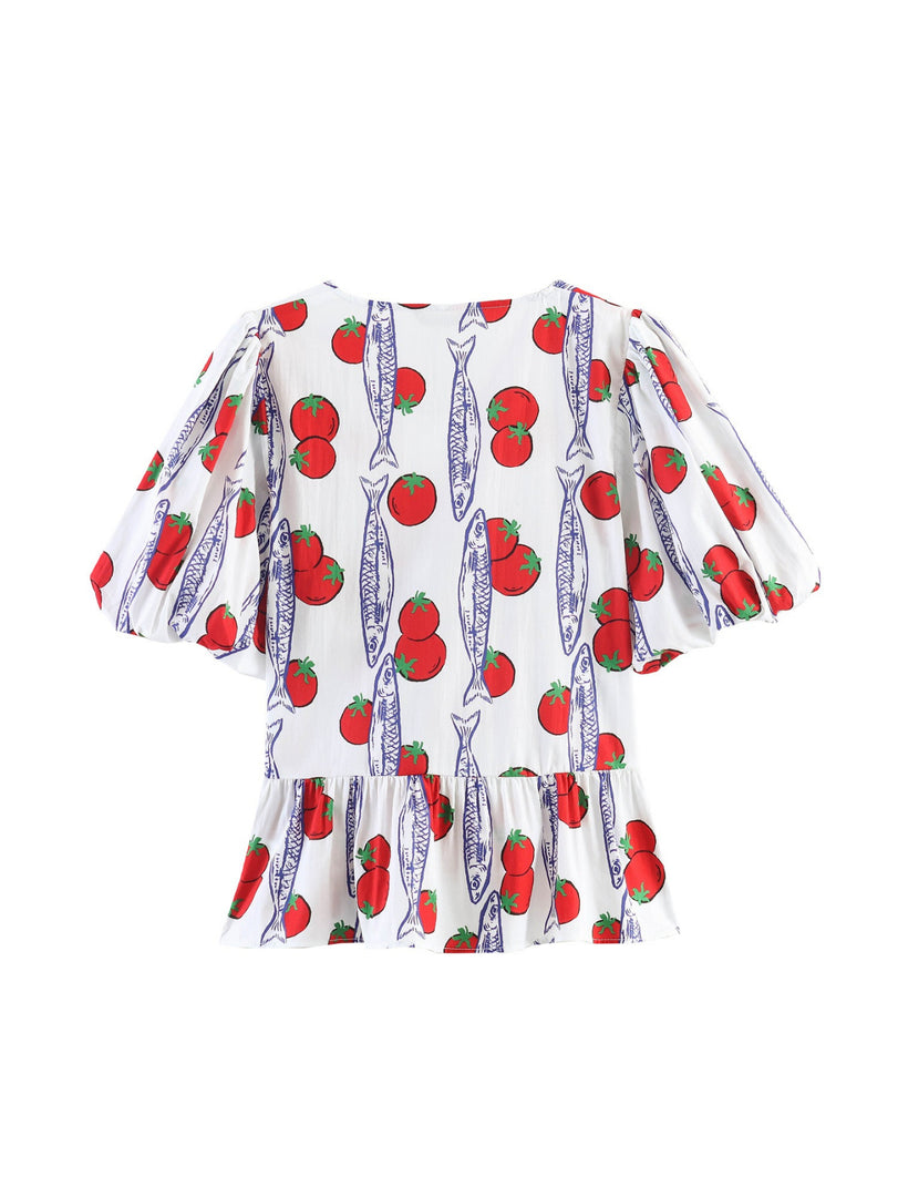Bow Detail Print Short Sleeve Shorts Set N6F203