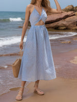 Load image into Gallery viewer, Stripe Open Back Tie Detail Slip Dress Women N6C248