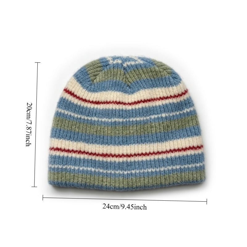 Women's Wool Knitted Striped Beanie N6J101