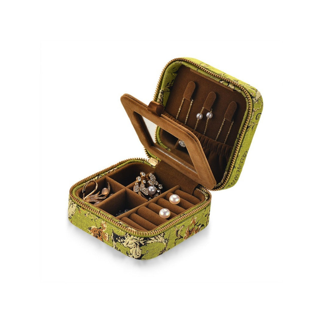 Jewelry Travel Organizer Pouch Green Gold Brocade N6E077