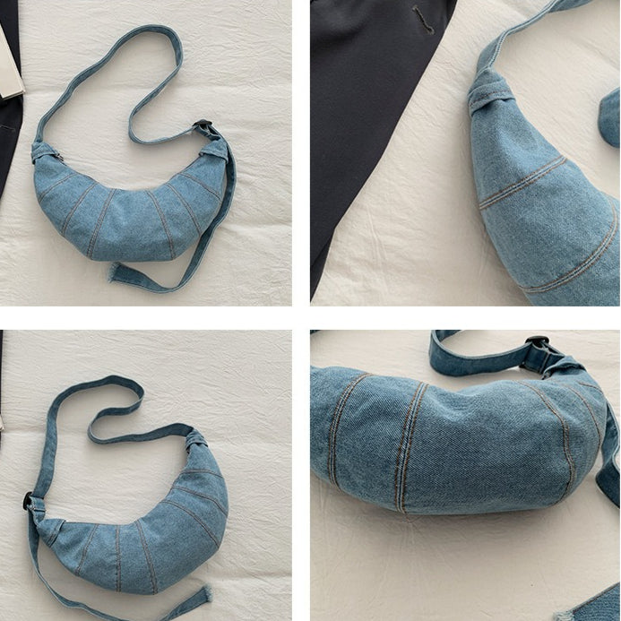Women's Washed Denim Dumpling Crossbody Bag N6J197