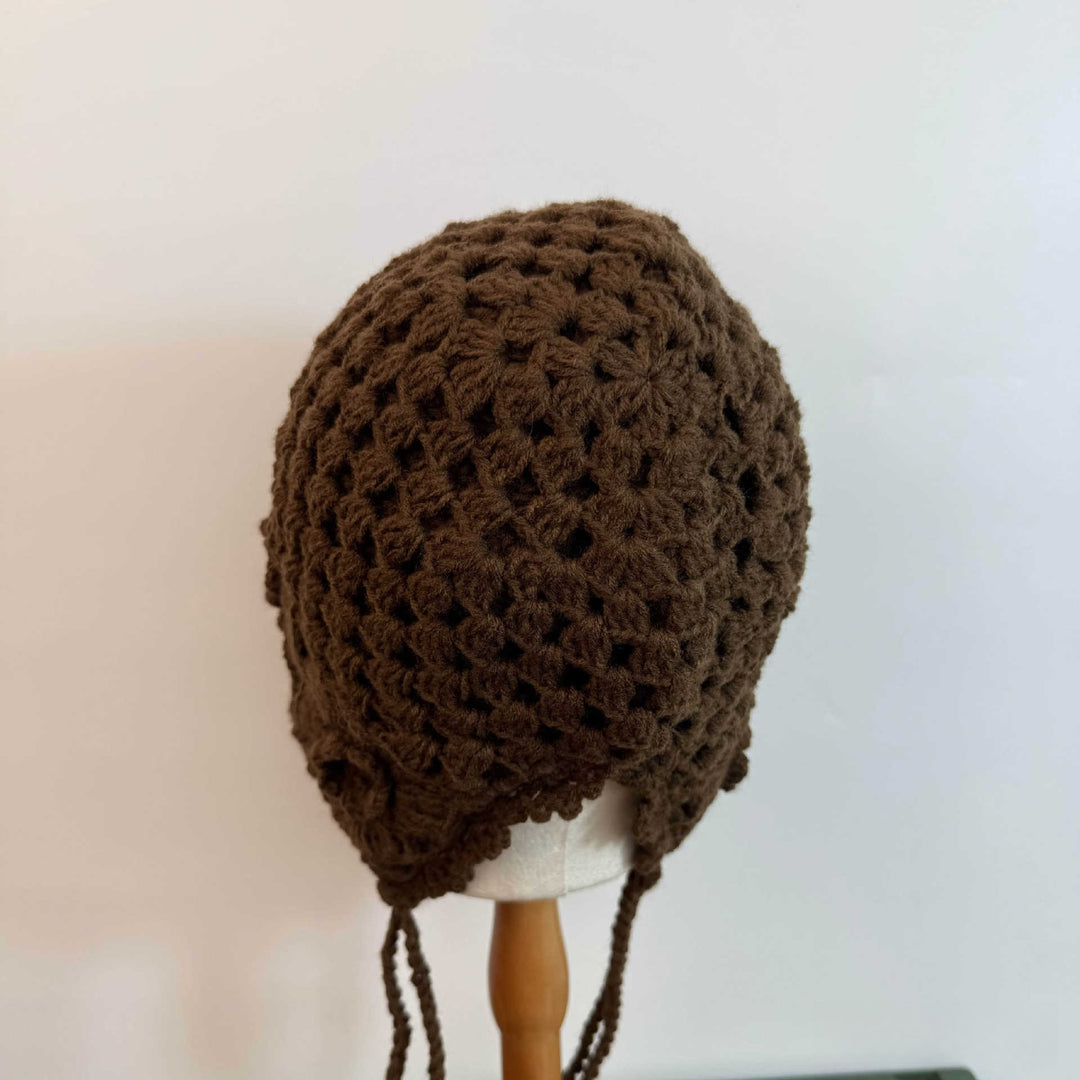 Handwoven Double Layer Flower Tassel Knit Beanie  N6H229