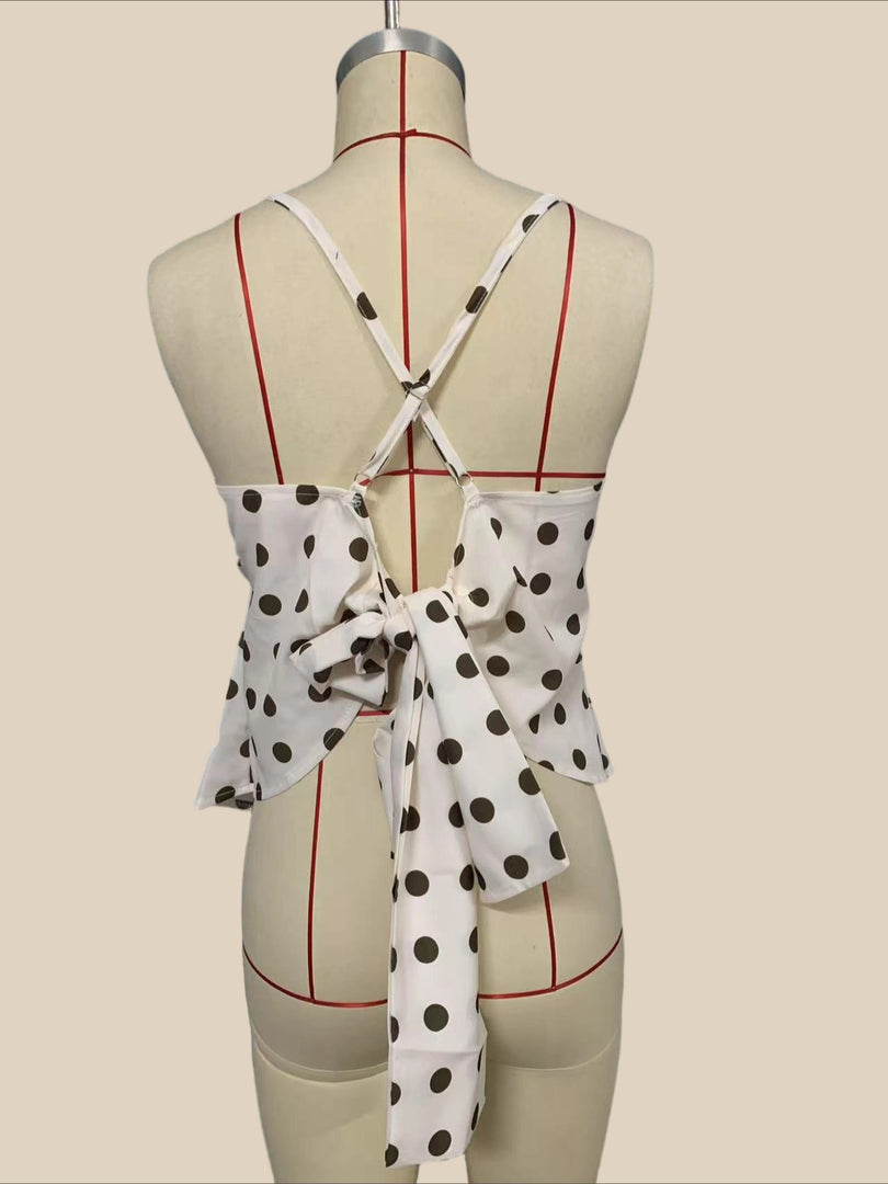Polka Dot Ruffle Swimsuit Camisole Top N6F249