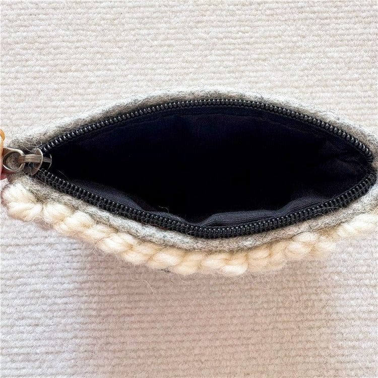 Nepal Wool Felt Curly Sheep Coin Purse Card Holder N6G026