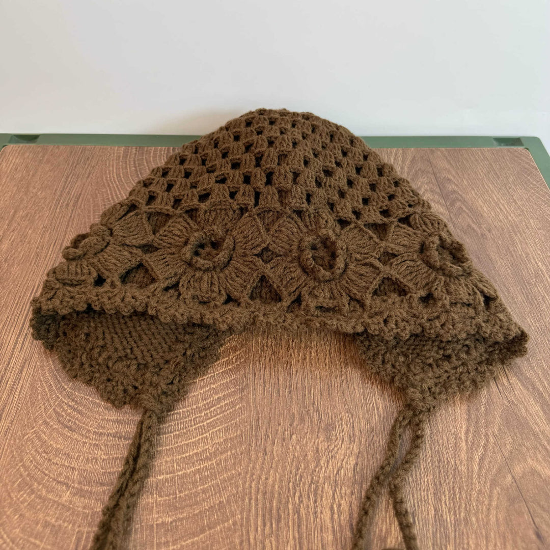 Handwoven Double Layer Flower Tassel Knit Beanie  N6H229