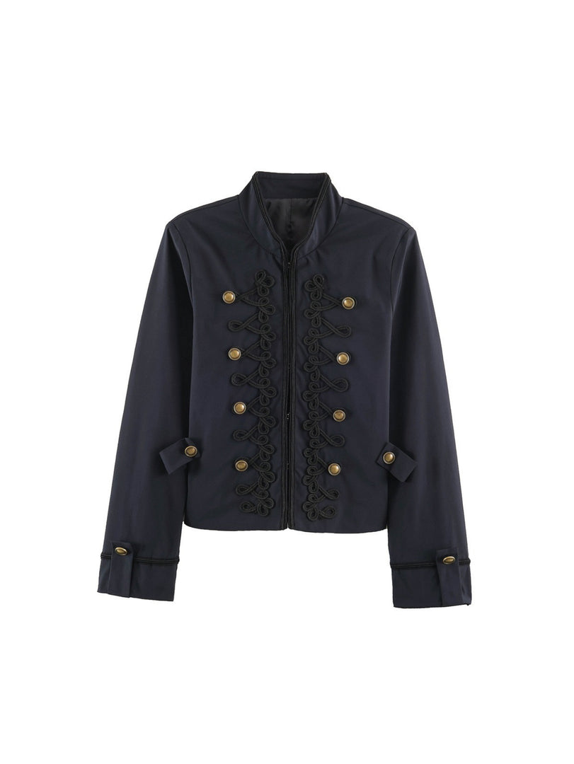 Casual Stand Collar Jacket Twisted Knot Floral Sleeve N6H123