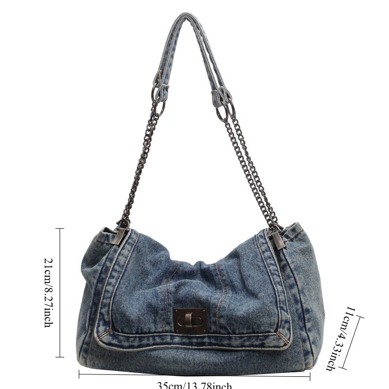 Women's Large Denim Chain Strap Tote Crossbody Bag N6J206