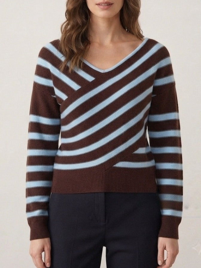 Color Block Off-Shoulder Striped Knit Top Women N6G186