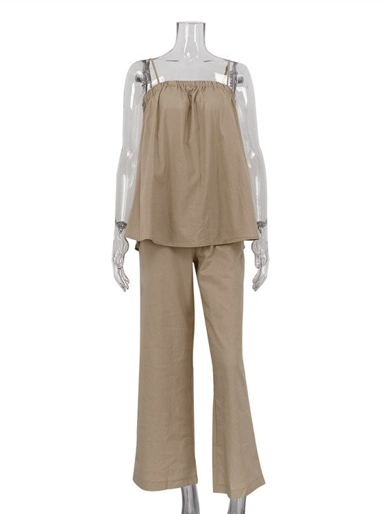 Sexy Ruffle Tank Top and Wide Leg Pants Set Women N6D089