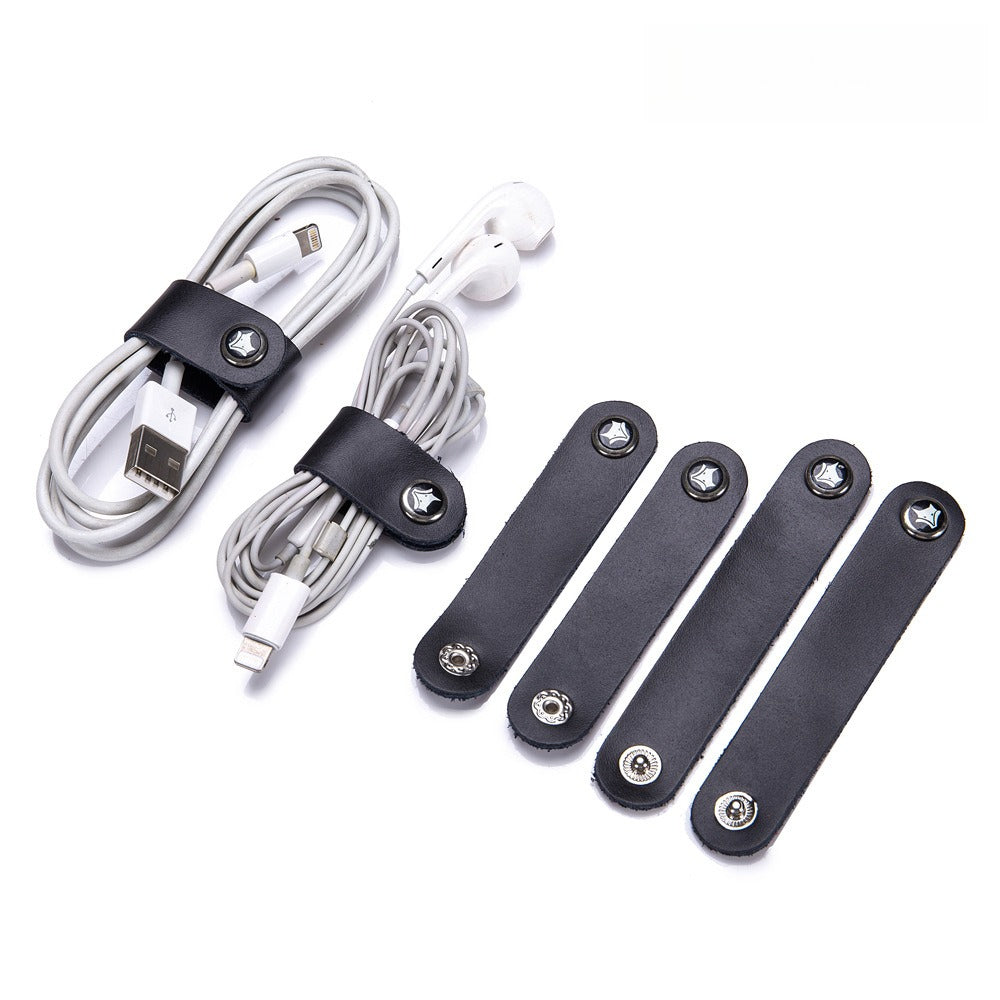 Leather Cable Organizer Pouch Set 4 Pack Cord Wrap N6G010