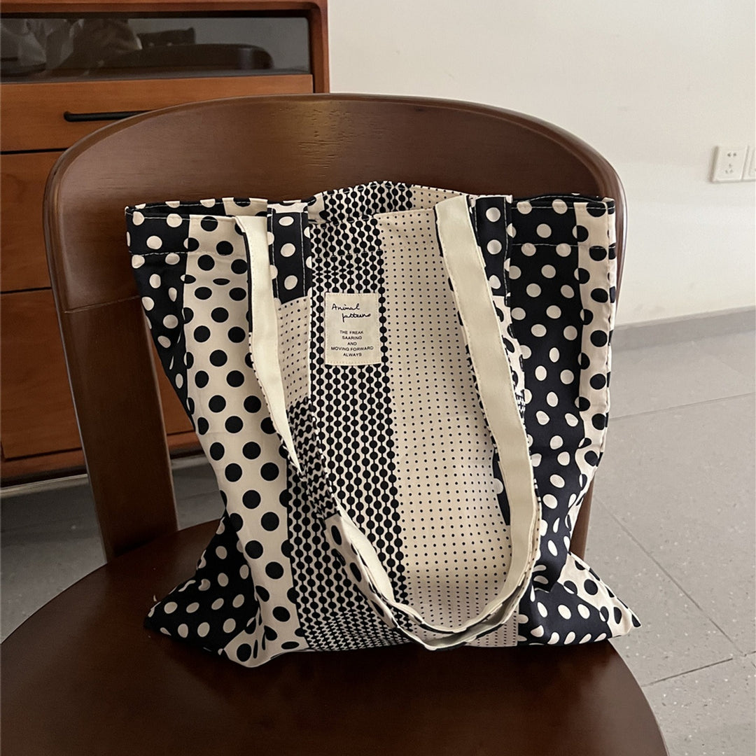 Black White Polka Dot Canvas Tote Bag Shoulder Crossbody N6F182