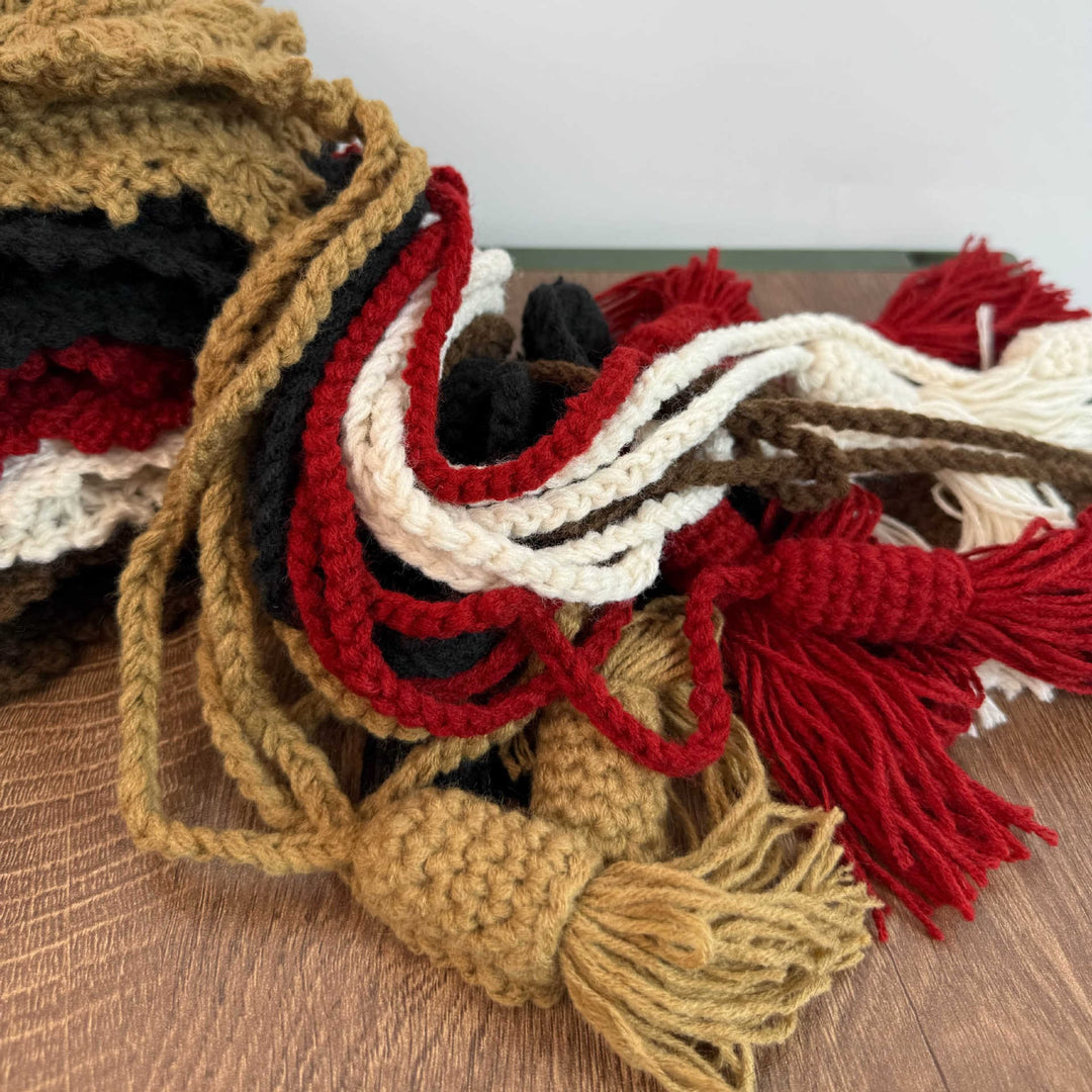 Handwoven Double Layer Flower Tassel Knit Beanie  N6H229
