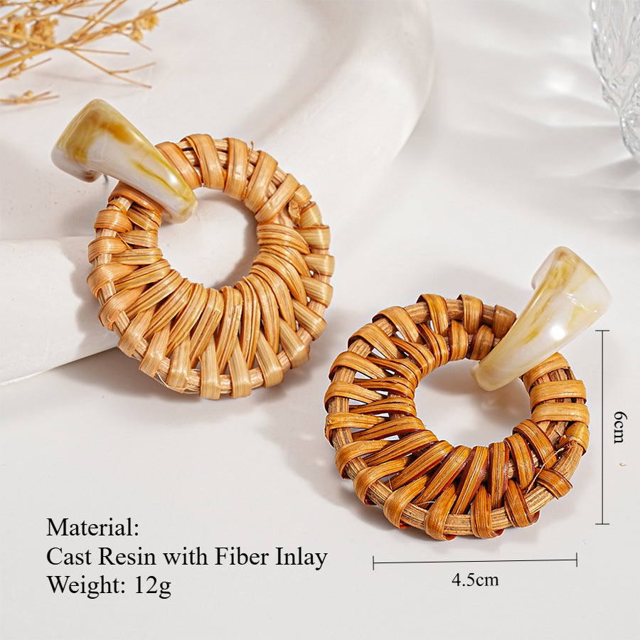 Bamboo Weave Resin Hoops Steel Rhodium Plated S5P252