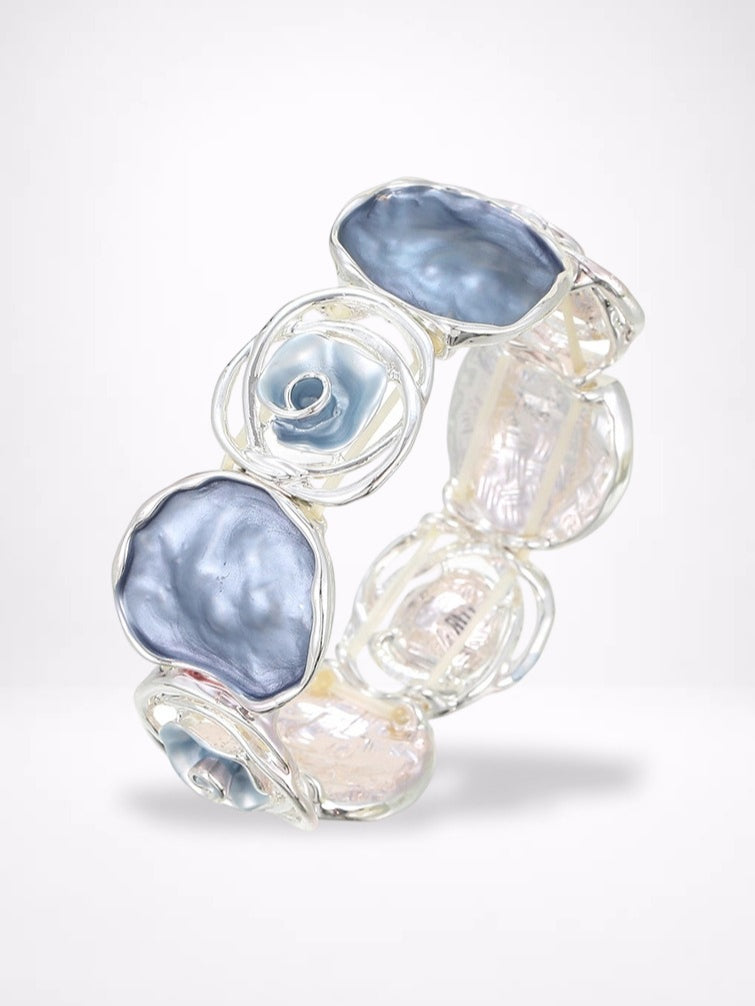 Hand-Painted Geometric Rose Stretch Bangle N6C214