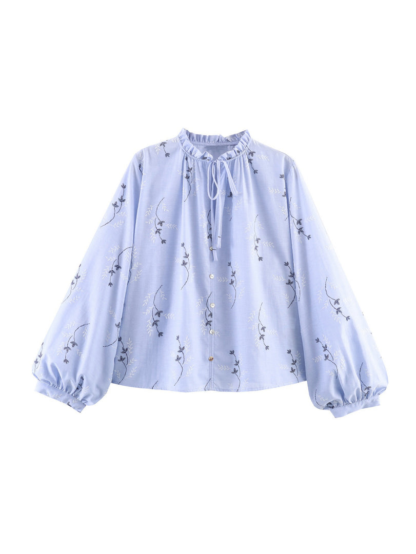 Embossed Embroidery Print Open Front Shirt Women N6C265