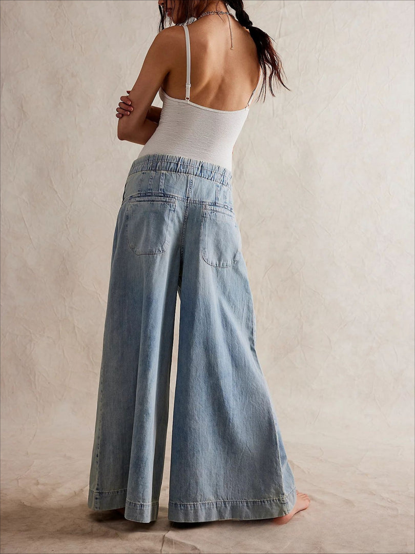 Wide Leg Relaxed Tie Waist Denim Pants Women N6C283