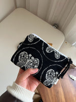 Load image into Gallery viewer, Black White Embroidered Canvas Zip Pouch S5P361
