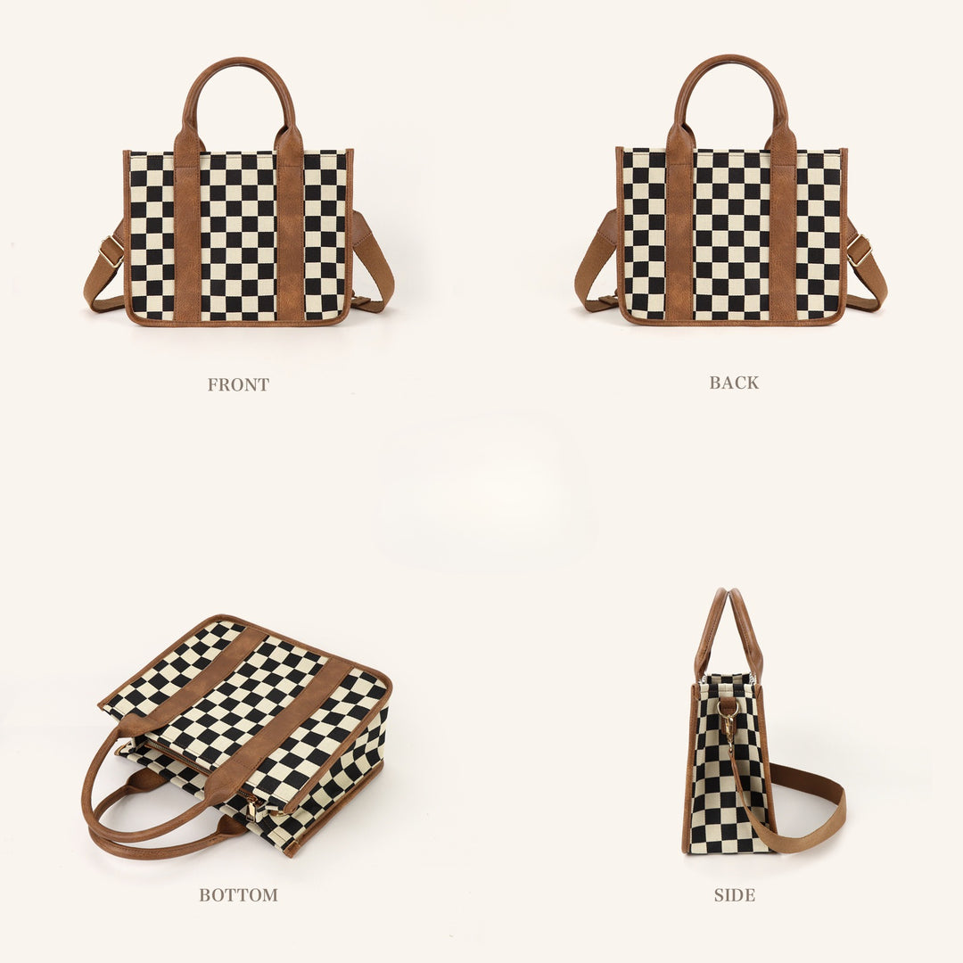 Women's Checkered Canvas Tote Shoulder Bag N6J161