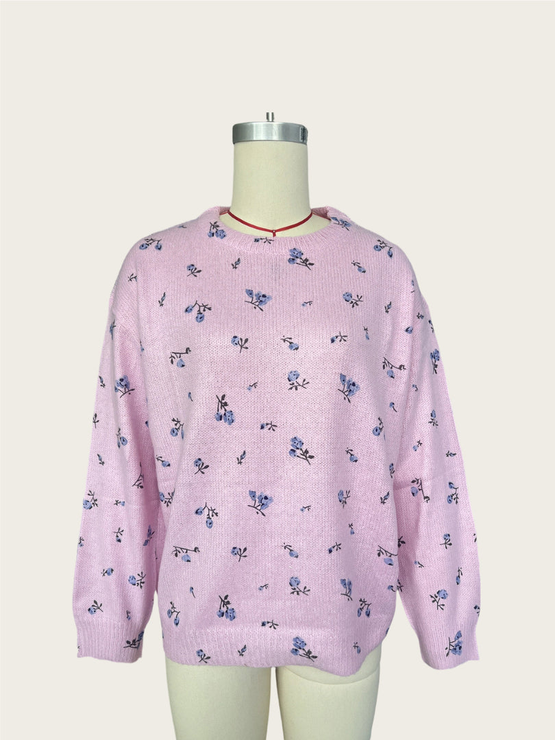 Floral Print Knit Pullover Round Neck Long Sleeve N6G145