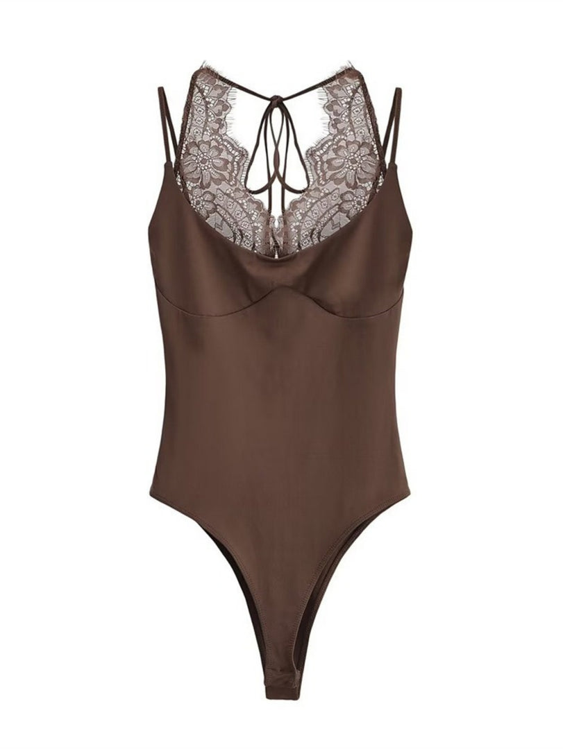 Lace Panel Halter Neck Bodysuit N6F015