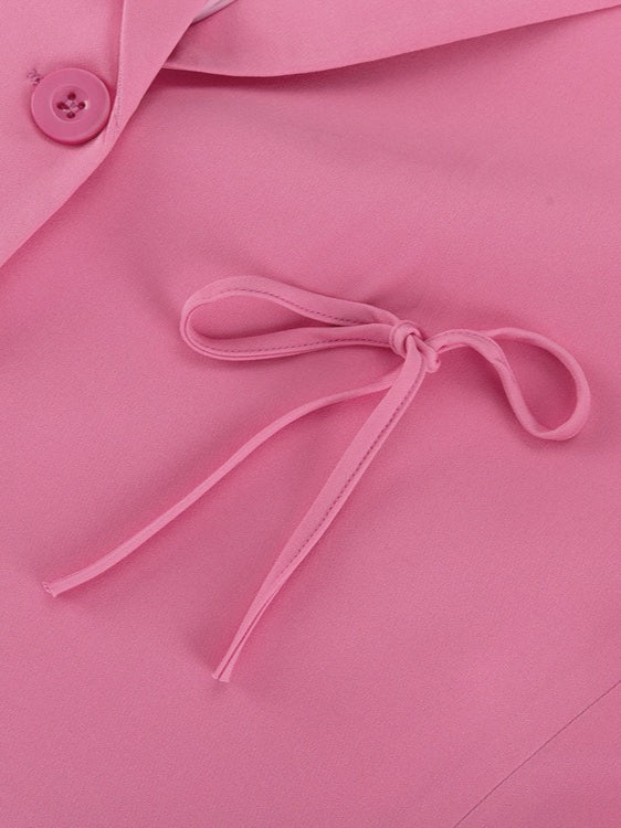 Bow Detail Pink Loose Blazer Women N6C193