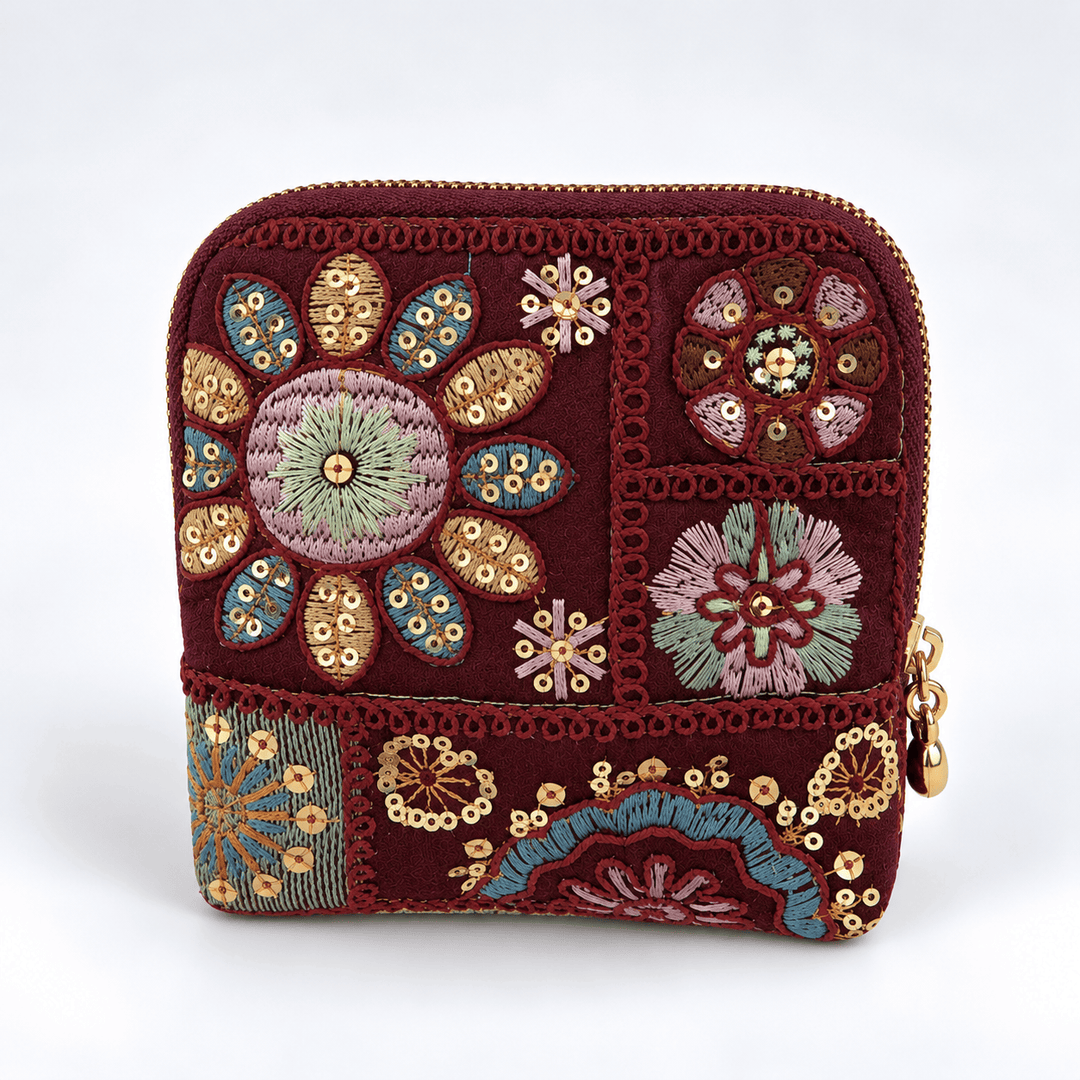 Floral Embroidered Polyester Jewelry Pouch N6J271