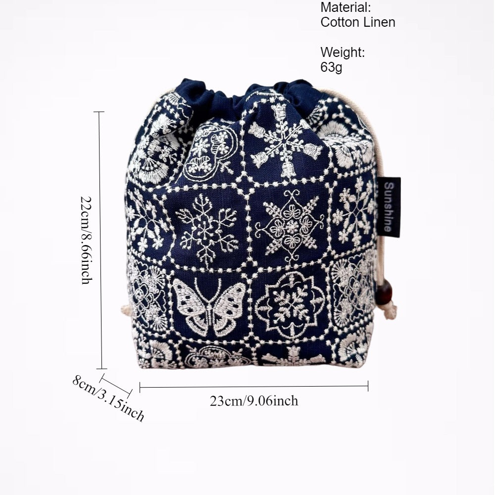 Handmade Cotton Linen Drawstring Cosmetic Pouch N6F174