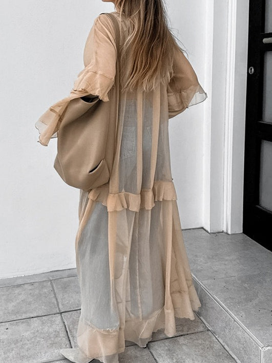Sheer Sexy Chiffon Batwing Sleeve Maxi Dress Women N6D114