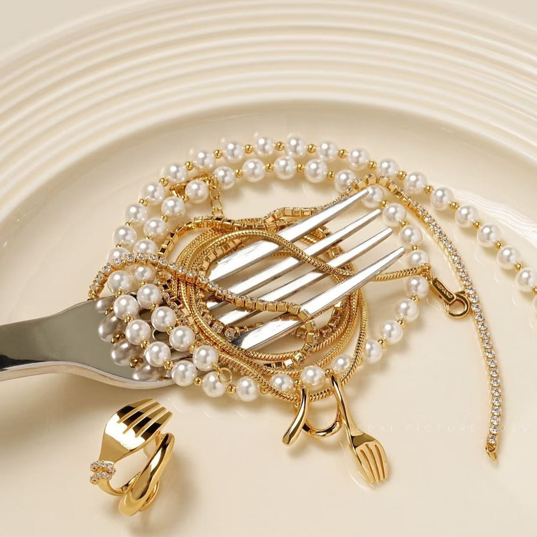 Fork Three-Layer Pearl Choker Necklace Women Elegant N6H158