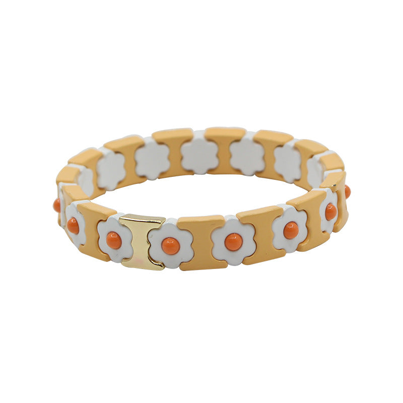 Bohemian Floral Cuff Enamel Steel Elastic DIY Plated S5P085
