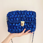 Load image into Gallery viewer, Handwoven Metallic Shiny Crossbody Bag Lock Closure N6F088