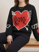 Load image into Gallery viewer, Heart Print Long Sleeve Round Neck Loose Knit Sweater N6H302