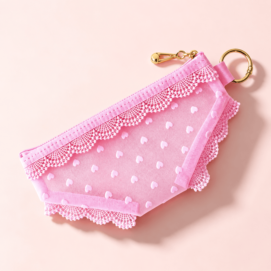 Pink Heart Mesh Triangle Pencil Pouch N6J257