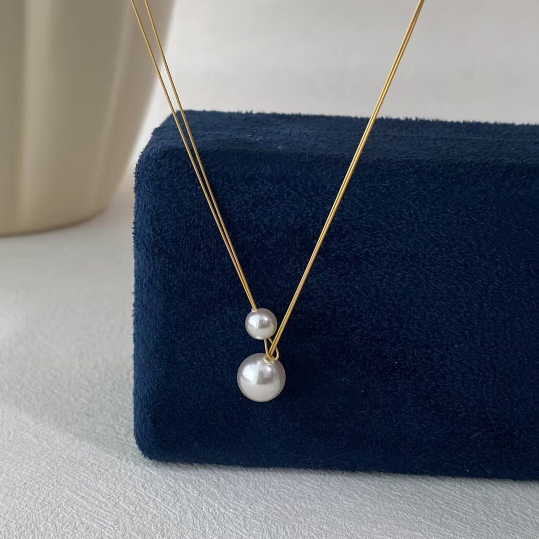 Mother-Daughter Pearl Double Layer Floating Choker N6H162