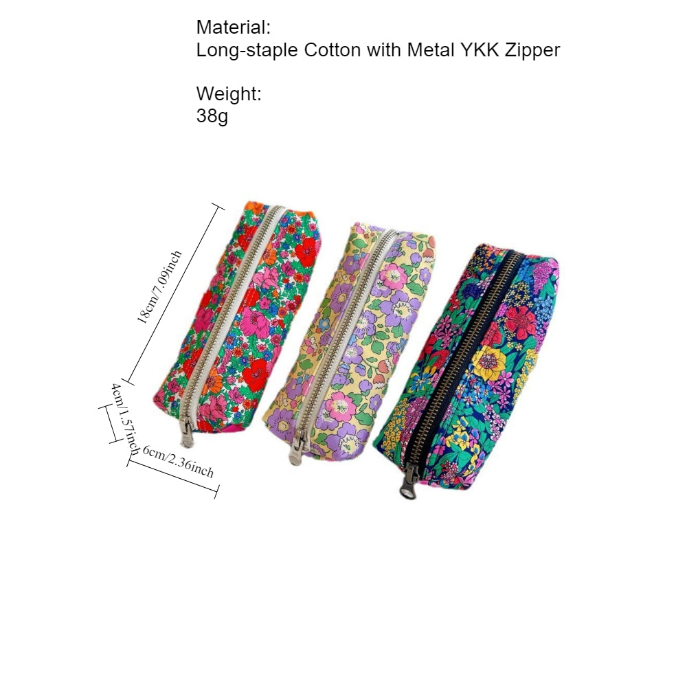 Vintage Floral Cotton Pencil Case YKK Zipper N6F152