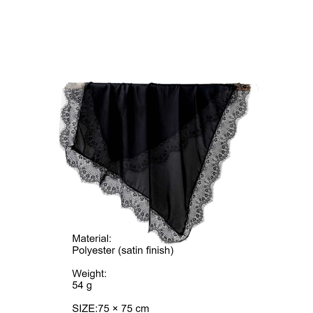 Satin Sun Protection Lace Trim Square Scarf Women N6H120