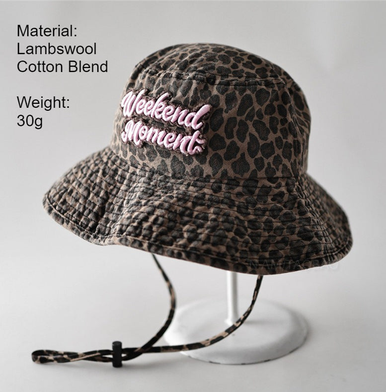 Leopard Print Fisherman Hat Lambswool Sun Protection N6C086
