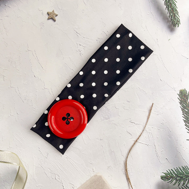 Polka Dot Button Headband Wide Elastic Sport Hairband N6F074