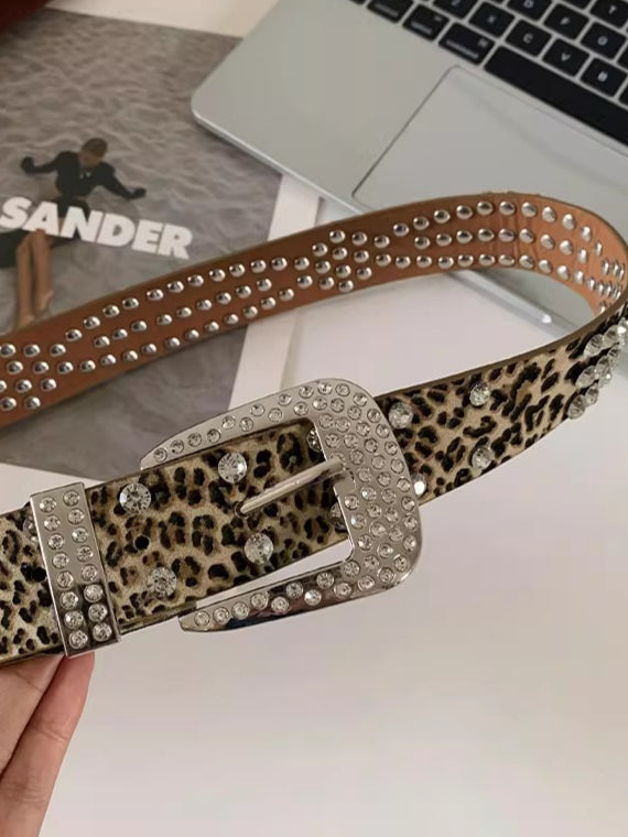 Rhinestone Leopard Print Belt Women N6C179