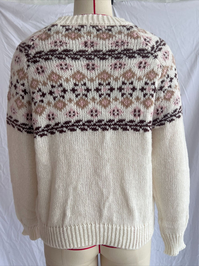 Oversized Drop Shoulder Retro Jacquard Knit Pullover N6G138