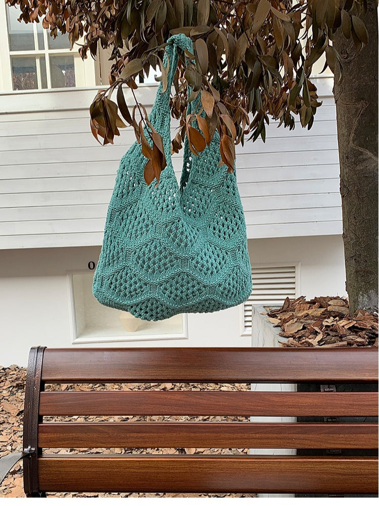 Knit Openwork Diamond Tote Bag Women N6C056